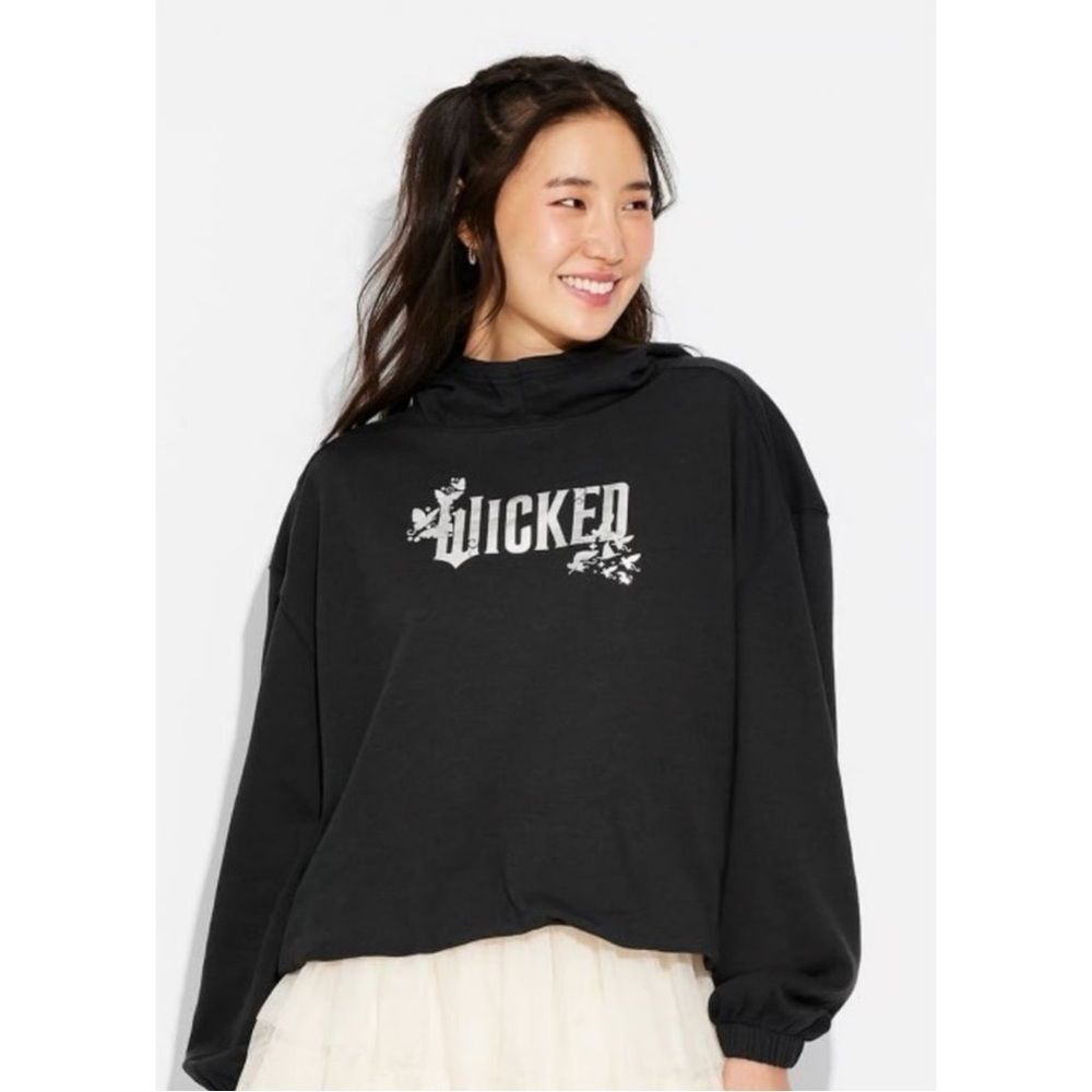 Paul Tazewell Wicked Black Spellout Text Glinda Elphaba Graphic Cowl Neck Hoodie
